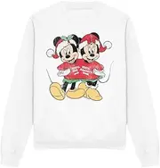 [Disney] Unisex Adult Mickey & Minnie Mouse Christmas Sweater Sweatshirt (UK Size: L) (White)