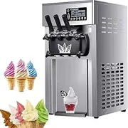Commercial Triple Head Ice Cream Machine,18L/H Soft Serve Ice Cream Maker with LED Screen&3Flavor Outlet,2 * 3L Hopper Countertop ice Cream Machine with Pre-Cooling Auto Clean,for Bars Coffee Shop