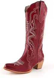 [Gradinery] Womens White Cowgirl Boots Fashion Over the Knee Boots With Classic Embroidery Chunky Heels And Western Style