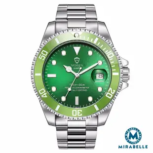 Mirabelle至尊顯時 日期放大不鏽鋼男錶 銀帶全綠面43mm