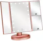 Flymiro Tri-Fold Lighted Vanity Makeup Mirror with 3X/2X Magnification,21 Leds L