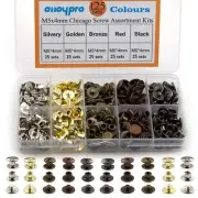 125 Sets Chicago Screws Assorted Kit 5 Color Leather Rivets Screw Rivets Flat...