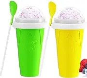 RAUMAXE Slushy Cup,2 PACK Slushy Maker Cup Tik Tok Frozen Magic Squeeze Cup Cooling Maker Cup Freeze Mug Milkshake Smoothie Mug (GREEN+YELLOW)