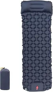 wigmoa Li-L Ultralight Inflatable Camping Sleeping Pad with Built-in Foot Pump and Pillow - Compact Air Mattress for Backpacking, Hiking, and Traveling - Lightweight Camping Mat (Navy Blue)
