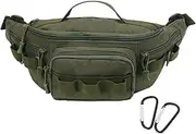 Tactical Fanny Pack,Small Fishing Tackle Bag Water-Resistant Military Waist Bags Portable Fishing Storage Waist Packs for Outdoor Fly Fishing Hiking Climbing with 2 PCS Mini Carabiners, Green, Outdoor