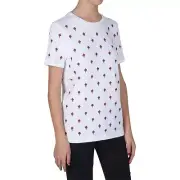 $150 NEW TORY BURCH T Shirt Blouse Floral Half Drop Embroidered White Top Blue S
