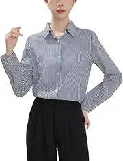 [Generic] Fashion Turn Down Collar Shirt for Women Long Sleeve Striped Blouse Business Office Formal Shirts