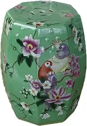Retro European Style Painted Dressing Stool and Shoe-Changing Stool, Hand-Painted Small Fresh Ceramic Drum Stool, Porcelain Pier Embroidered Pier.(Green)