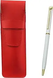 2 Pack Slim Cow Leather Pen Case Red Epoxy Rotating Ballpoint Pen Set White T23-ASR-WD002-W-2