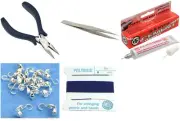 Bead Tip Kit - Pliers, Tweezers, Cement, 15 Bead Tips & Dark Blue Bead Cord #6