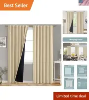 Noise Reducing Blackout Drapes - 90" Thermal Insulated, Natural Color