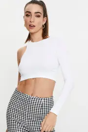 White Seamless One Shoulder Basic Top - Size S/M, Women's T-shirt
