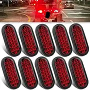Konrali 6" Inch Oval Led Trailer Tail Lights Red 10PCS Turn Stop Tail Brake Trailer Lights 24 Diodes 3-pin Plug & Flush Mount Grommets Waterproof Replacement for RV Trucks