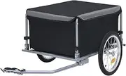 vidaXL Spacious Bike Cargo Trailer with Weather-Resistant Cover- Durable Steel and Polyester Fabric, High-Visibility Reflectors for Safety, Easy Hook-up, Load 65kg- Grey, Black.