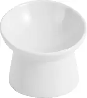 LIONWEI LIONWELI Raised Cat Food Bowls Ceramic - Tilted Elevated Bowl Anti Vomit Whisker Friendly Shallow Stress Free Wide Feeding for Dry Wet Microwave and Dishwasher Safe, White-large