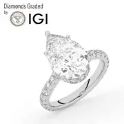 Pear Solitaire Labgrown Diamond Engagement Ring 18k White Gold 3.85 Ct F VVS2