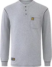 [WORKWEYA] FR Shirts for Men 6.5 oz Flame Resistant Long Sleeve Henley Shirt NFPA 2112/CAT2
