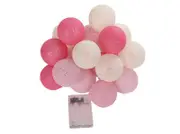 1 Set of 20 LED Pink 5cm Cotton Ball Battery Powered String Lights Christmas Gift Home Wedding Party Girl Bedroom Decoration Outdoor Indoor Table