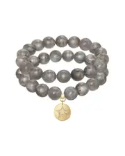 Rachel Reinhardt 14K Over Silver Labradorite CZ Star Medallion Stretch Bracelet