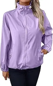 [Generic] Women's Casual Rain Wear Jacket Lightweight Waterproof Windbreaker Coat with Zipper