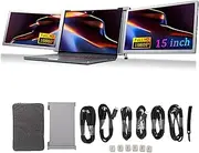 Triple Portable Monitor for Laptop for 15 to 17 Inch Laptops, 15 Inch FHD 1920x1200 IPS HDR Foldable Dual Screen Laptop Screen Extender with Retractable Stand,for Win,for OS X,for PS3/4,Type C (Gray)