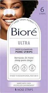 Biore Witch Hazel Ultra Cleansing Pore Strips Clears Pores up to 2x More than Original Pore Strips, features C-Bond Technology, Oil-Free, Non-Comedogenic Use, 6 Count