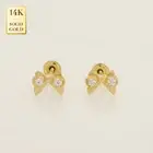 14K REAL Solid Gold Ribbon Earrings CZ Cartilage Daith Helix Tragus Screw-back