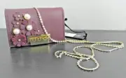 ZAC POSEN EARTHA CROSSBODY CARD CASE PEARLS FLOWERS CORDIAL w/Shoulder Chain NWT