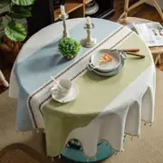 Stitching Tassel Kitchen Decoration Round Dustproof Tablecloth-Blue/Green