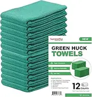 SupremePlus Premium Green Huck Towels – (12 Pack) 15 x 27 inches 100% Cotton Bulk Towel for General Cleaning, Auto Shop, and Hospital Use, Super Absorbent, Machine Washable Cloth
