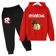 Kids Boys Girls Roblox Print Long Sleeve Hoodie + Pants Casual Outfits Set Tracksuit 7-14 Years Red 13-14 Years