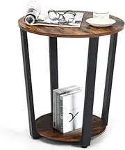 Giantex Round End Table, 2-Tier Metal Sofa Table w/Storage Shelf, Round Side Table with Metal Frame, Industrial Style Accent Furniture for Home Living Room Bedroom (Coffee)