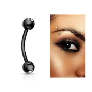 PAIR 16G 3/8 BLACK Titanium DOUBLE cz CURVED BARBELL EYEBROW RING Daith Ear stud