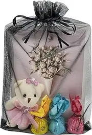 Jexila 100 Pack 8X12 inch Large Organza Bags Black,Mesh Drawstring Gift Pouch Goodie Bags for Christmas Wedding Party Favor Bags