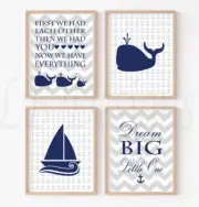 Boy Nautical Nursery Decor, Whale Nursery Prints Set Of Four 8x10 Unframed