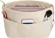 [Generic] Purse Organizer Insert with Zipped Top for Tote Bag, Handbag Shaper with 16 Pockets Beige L