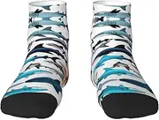 [VPPUR] Sharks Pattern Print Casual Socks Adult Socks Unisex Crew Socks For Women And Men For Workouts Sports, 1 Black