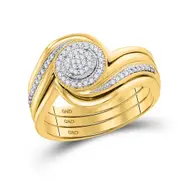 10k Yellow Gold Diamond Cluster Bridal Wedding Ring Set 1/6 Cttw
