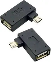 CY 2pcs 90 Degree Left & Right Angled Micro USB 2.0 OTG Host Adapter with USB Power for Cell Phone & Tablet