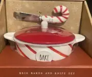 Rae Dunn Christmas Brie Baker BAKE & Knife Set JOY NWT ~Dunn Collectible Decor~