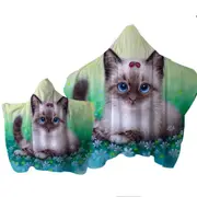 Stunning Cat Painting Ladybugs and Kitten Towel with Hood