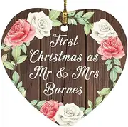 [Designsify] Christmas Tree Ornaments - Xmas Decorations Gifts - First Christmas As Mr & Mrs Barnes, Heart Ornament A - for Birthday Anniversary Thanksgiving Day Party, to Men Women Him Her Friend