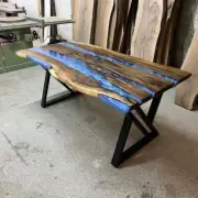 Custom 3D Dark Walnut Blue River Epoxy Table – Dining, Coffee, or Office Table |