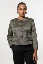 Plus Size Geo Jacquard Tailored Jacket