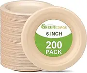 GREENESAGE Small Paper Plates 6 inch, 200 Pack Paper Plates Bulk, Eco Friendly Plates Brown Paper Plates Compostable, Appetizer Cake Dessert Plates Disposable