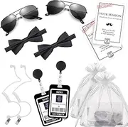 Ring Security Wedding Ring Bearer Gift - Ring Security Wedding Set Ring Bearer Badge ID Holder, Bow Tie, Sun Glasses, Earpiece and Ring Bearer Card for Kids Outfit Spy FBI Cosplay Toys(2 Sets)