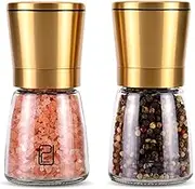 JCPKitchen Gold Salt and Pepper Grinder Set - Golden Salt and Pepper Shaker Mill - Brass Pepper Grinders Refillable - Adjustable Coarseness - Sea Salt, Black Peppercorn