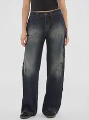 GUESS ORIGINALS Grey Cargo Denim Jeans Size: 30, Cotton