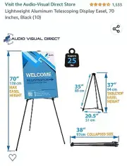 Lightweight Aluminum Telescoping Display Easel 70 Inches Black