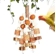 Parrot Toys, Chewing Cockatiel Cage Decor, Natural Nut String Toy, Interactive Hanging Game, 11.42x3.94x3.94 Inches, Ideal for Conure, Lovebird, Macaw, Finches, Mynah, Aviary Use